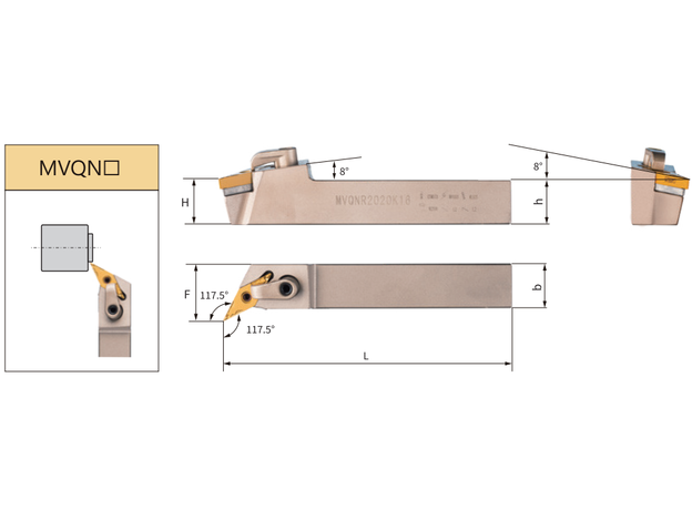 Державка для наружного точения MVQNR2525M16 SAB-T